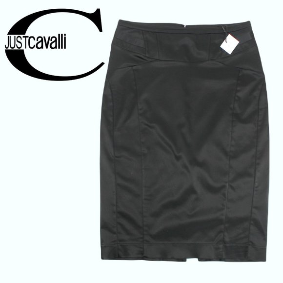 Just Cavalli Dresses & Skirts - JUST CAVALLI Black Satin Stretch Pencil Skirt High Waist Bodycon Midi IT 44 US 8